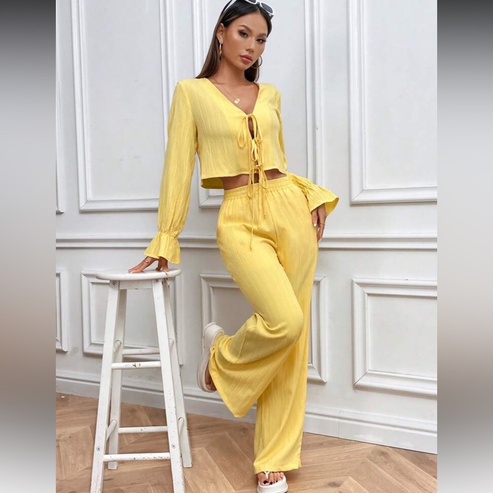 SHEIN Yellow Wide Leg 2 piece pants and top